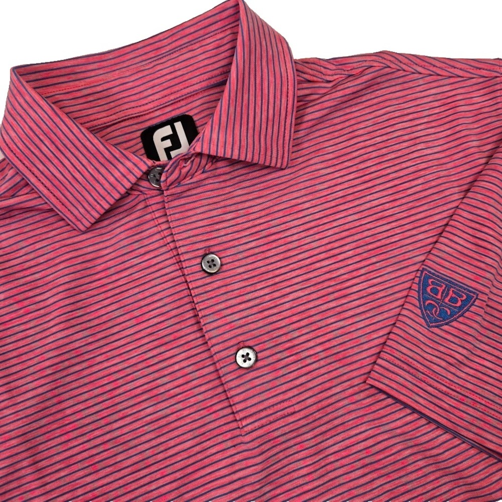FootJoy Heather Pinstripe Lisle Golf Polo Pink Blue Short Sleeve Men's Size M